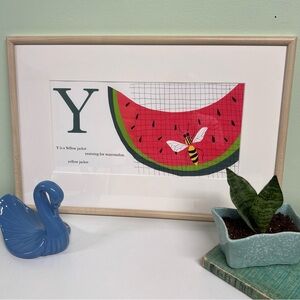 “Y is a Yellow Jacket” Alphabet Children’s Book Lithograph Wall Hanging Framed